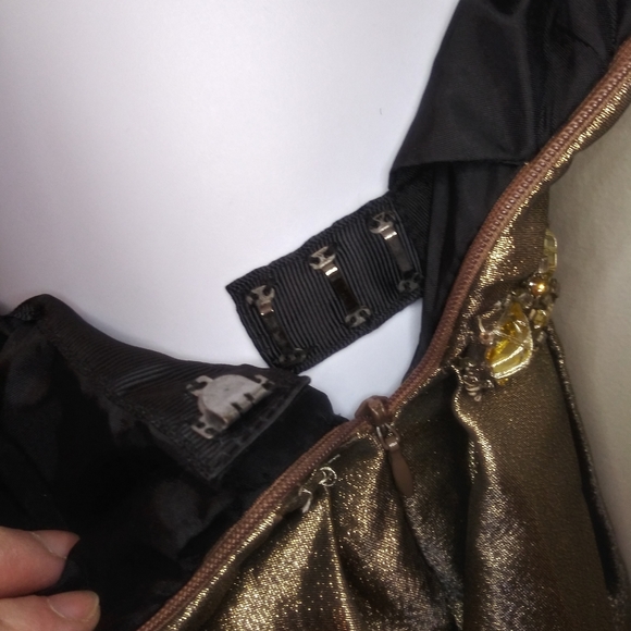 Monique Lhuillier Strapless Sparkly Bronze Lame´ Beaded Waist Evening Gown - Picture 12 of 16